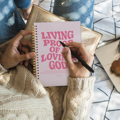 Christian Journal, Pink Bible Study Notebook, Bible Notebooks for Note Taking, Church Hardcover Spiral Notebook for Women 5.5x8.3 - Pink - color: Living Proof of a Loving God - Pink