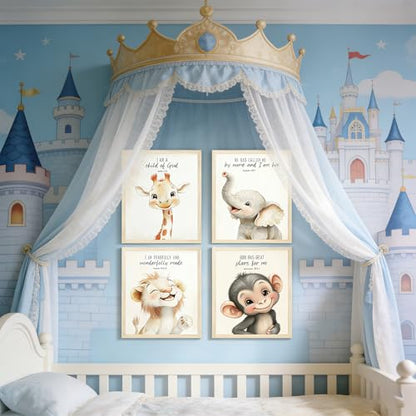 4 Pcs Nursery Christian Animal Posters Wall Art Fun Wild Animal Bible Verse Wall Decor Cute Christian Canvas Pictures Child Painting Print Artwork for BabyBedroom Playroom 8x10 in Poster