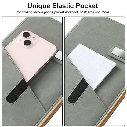 A5 Lined Leather Notebook and Pen Set with Gift Box, 240 Pages Refillable Journal with Pocket and Magnetic Buckle, Hardcover Daily Diary for Men and Women Business Travel Personal Writing- Gray - color: Gray