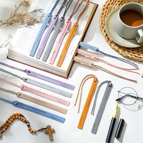 Skyygemm 20 Pcs Christian Leather Bookmarks Gifts for Men Women Bulk Spanish Christian Bible Bookmarks Bible Verses Gifts for Book Club(Morandi Color)