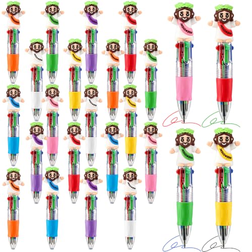 24 PCS Christian Jesus Pens 4 Color Multicolor Ballpoint Pens with Cute Jesus Design Religious Gifts for Church Supplies Sunday School Rewards Party Favors Teacher Appreciation Gifts - color: Jesus