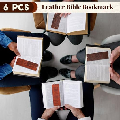Glenmal 6 Pcs Leather Bible Verse Bookmark for Men, Lion Scripture