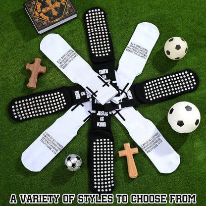 4 Pairs Cross Grip Soccer Socks, Us Size 6-12 - color: Black, White, style: Religious