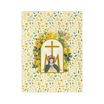 White Baby Blanket Baptism, Hail Mary Full Of Grace Yellow Floral Blanket For Catholic Babies & Adults, Baptismal Baby Gift, Marian Devotion, Velveteen Minky Blanket, Baby Girl Christian Gifts - color: #Ver16