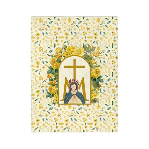 White Baby Blanket Baptism, Hail Mary Full Of Grace Yellow Floral Blanket For Catholic Babies & Adults, Baptismal Baby Gift, Marian Devotion, Velveteen Minky Blanket, Baby Girl Christian Gifts - color: #Ver16