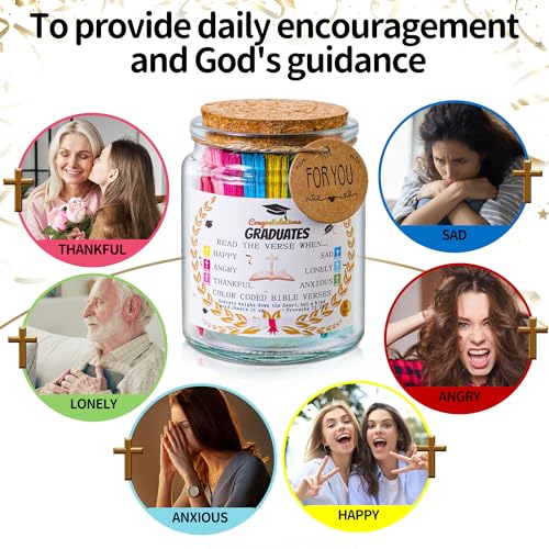Bible Verse Jar, Christian Gifts For Women,Teacher Gift, High School, College Graduation Gift for Her, Him, Inspirational Bible Jar Comes With Greeting Card & 48-inch Ribbon Bow - color: Graduation Bible Jar