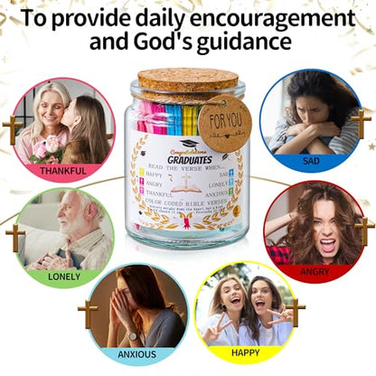 Bible Verse Jar, Christian Gifts For Women,Teacher Gift, High School, College Graduation Gift for Her, Him, Inspirational Bible Jar Comes With Greeting Card & 48-inch Ribbon Bow - color: Graduation Bible Jar