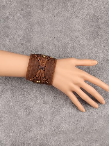 GelConnie Punk Leather Cuff Bracelet Adjustable Straps Wrap Bracelets Arm Armor Cuff Gothic Leather Wristbands for Men, Women - color: MLPB104-Brown