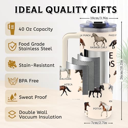 40oz Tumbler with Handle, Horse Gifts for Girls Men Dad Boyfriend - color: KP-Horse-White