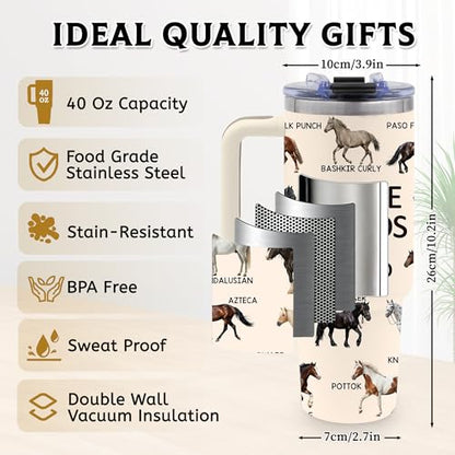 40oz Tumbler with Handle, Horse Gifts for Girls Men Dad Boyfriend - color: KP-Horse-White