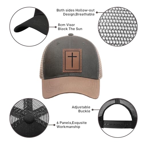 Christian Hats for Men Women, Faith Over Fear Hat - color: Cross Gray Green