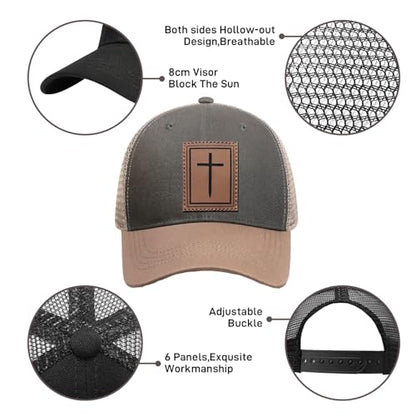 Christian Hats for Men Women, Faith Over Fear Hat - color: Cross Gray Green