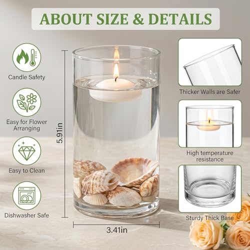 12pcs Thick Glass Cylinder Vase, 6 Inch Clear Glass Flower Vases - size: Smooth-12PCS