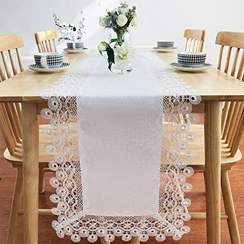 Lace Tablecloth Rectangle Fabric Washable Off White 16x70inch - color: H17879-white-1, size: 16*70
