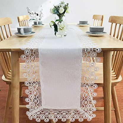 Lace Tablecloth Rectangle Fabric Washable Off White 16x70inch - color: H17879-white-1, size: 16*70