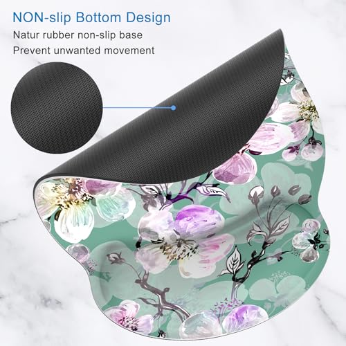 ITNRSIIET Ergonomic Mouse Pad with Wrist Support Wrist Rest Smooth Surface Non-Slip Rubber Base Comfortable Office Supplies Pain Relief, 9.8 x 9.1 inches, Beautiful Flower Art - color: Beautiful Flower Art