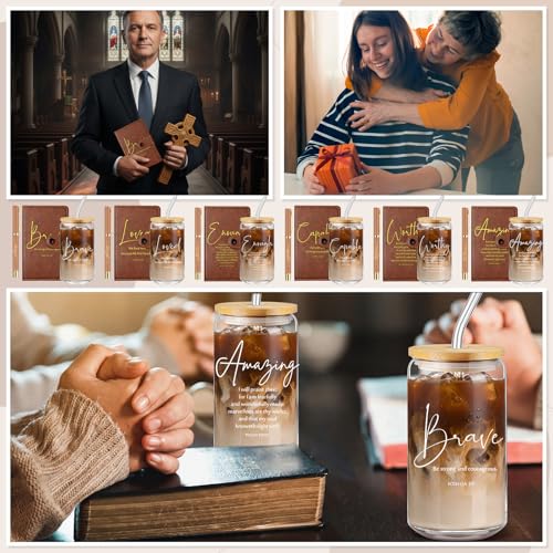 AmazingSpark 18 Pcs Christian Gifts Bulk Glass Cups Prayer Journals Pens - color: Brown, size: Bible Words