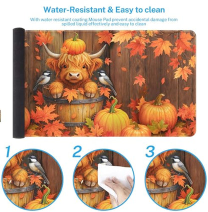 Britimes Large Mouse Pad, Mouse Pad, 31.5 x 15.7 Inch, Highland Cow Autumn - color: Highland Cow