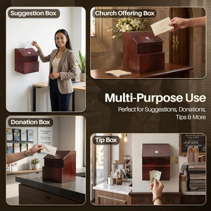 Flexzion Wooden Suggestion Box with Lock and Slot, Lockable Ballot Box
