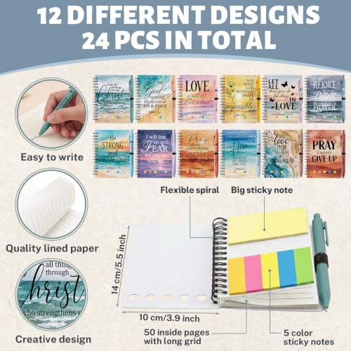 Sprial Notebooks with Pens Bulk, 48 Pack, 5.5 x 4.7 Inch, Ocean - color: Watercolor Bible Quotes