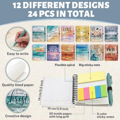 Sprial Notebooks with Pens Bulk, 48 Pack, 5.5 x 4.7 Inch, Ocean - color: Watercolor Bible Quotes
