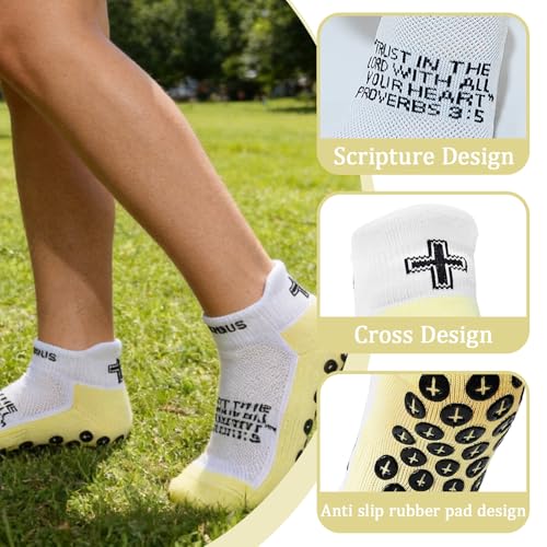 Christian Soccer Socks,Cross Grip Anti Slip Religious Football Socks with Rubber Dots for Youth and Men - color: 6 Pcs Yellow(women's )