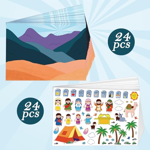 Sabary 24 Sets Ten Commandments Cards Stickers, DIY Religious Craft Kit - style: Ten Commandments