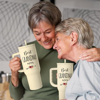 Grandma Tumbler with Handle 40oz, Grandmother Gifts from Granddaughter Grandson, Stainless Steel Tumblers Coffee Travel Cup, Gifts for Nana Mimi Grandmom on Birthday Christmas Mothers Day Valentines - color: Grandma