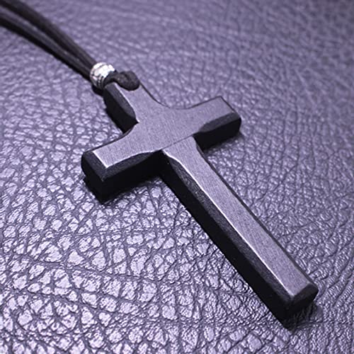 Wooden Cross Necklace For Men Women, Wood Cross Pendant Necklaces For Car Rearview Mirror Charms, Wall, Christian Jewelry - color: 1 piece-black-7.5cmcross