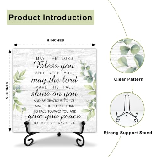 Christian Sign Desk Decor, May the Lord Bless You and Keep You Christian Bible Gifts for Women, Desk Decorations for Home Office Shelf Decor, Wooden Plaque With Stand-TJ23 - style: God Bless You-23