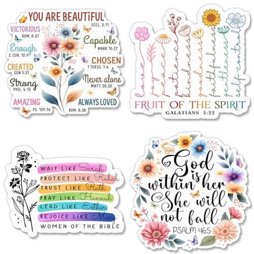 4 Pcs Christian Stickers for Women - Faith-Based Bible Verse Vinyl Decals - color: Bible Verses 3