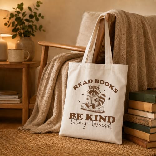 Reading Canvas Tote Bag, Read Books Be Kind Stay Weird, Cute Aesthetic Reading Accessories, Book Lovers Readers Gifts, Aesthetic Canvas Tote Bags, and Useful Gifts for Book Lovers - color: Style 16