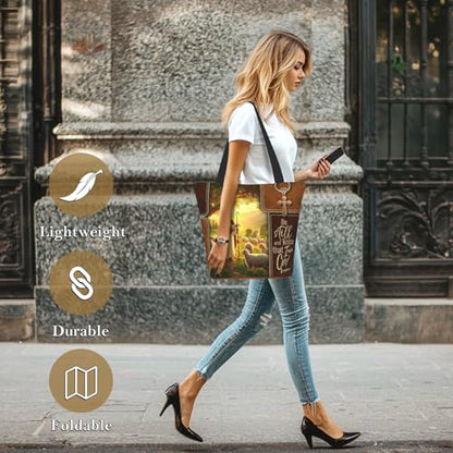 Bible Tote Bags For Women Religious Church Bag Christian Tote Bags Inspirational For Women Organizer Christian Gift - color: Bible Jesus and the Lamb
