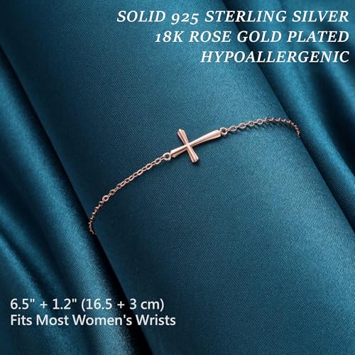 GAVU 925 Sterling Silver Small Cross Charm Bracelet for Women - color: Rosegold