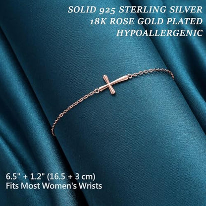 GAVU 925 Sterling Silver Small Cross Charm Bracelet for Women - color: Rosegold