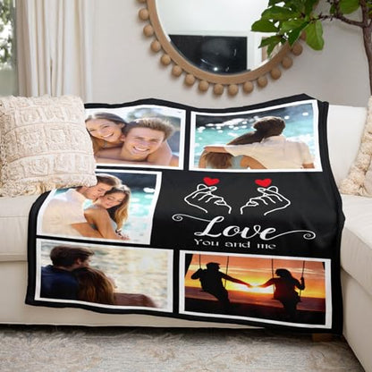 inkArts Personalized Blanket with Photo, Custom Blanket, Customized Photo Blankets, Customizable Picture Blankets, Personalized Anniversary Couple Gifts for Her Him Women Men - color: 5 Photos-2
