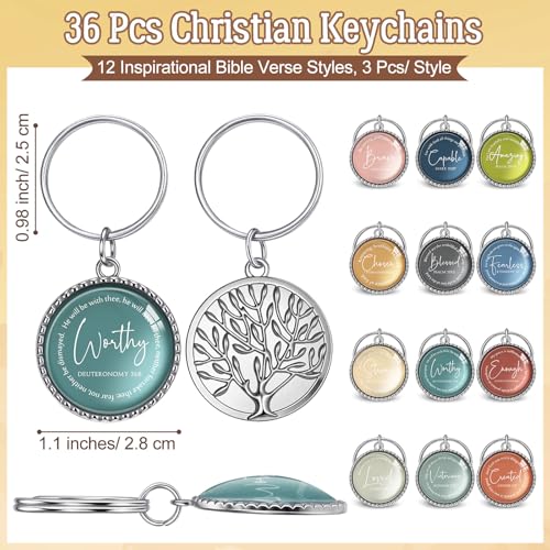 Equsion 36 Pcs Christian Keychain Bulk Mini Bible Keychains, Morandi - color: Morandi