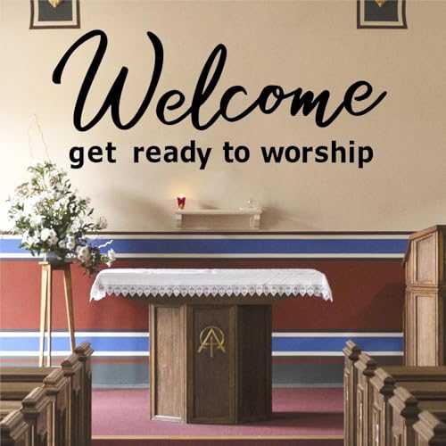 Church Quotes Wall Decals Christian Inspirational Wall Stickers Religious Welcome Get Ready to Worship Sign Motivational Vinyl Wall Art Decals for Church Living Room Office Home Decor - color: Church
