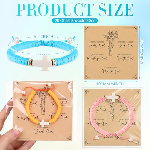 Liliaafar 20 Sets Cross Bracelets Bulk for Kids Teens Adjustable Christian Friendship Bracelets for VBS Sunday School Gifts - color: Pastel Colors