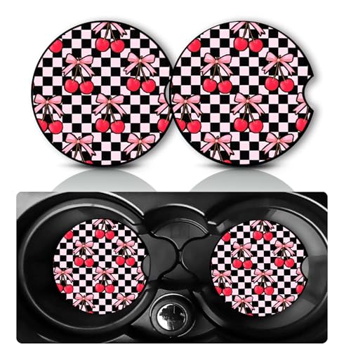 2Pack Cherry Car Cup Holder Coaster Neoprene Car Coasters - color: Cherry