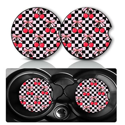 2Pack Cherry Car Cup Holder Coaster Neoprene Car Coasters - color: Cherry
