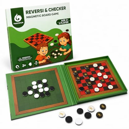 TRAVOFUN Magnetic Reversi and Checkers | Travel Games for Kids 8-12 - style: Checkers & Reversi
