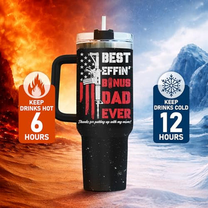 34HD Bonus Dad Best Step Ever Nutrition 40 oz Tumbler with Handle, Dad Gift - color: Best Bonus Dad Ever