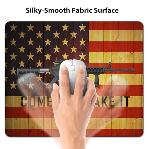 Come and Take It AR-15 Gun Mouse Pad, Rustic Wood US Pride Flag Desk Mat - color: Black Red