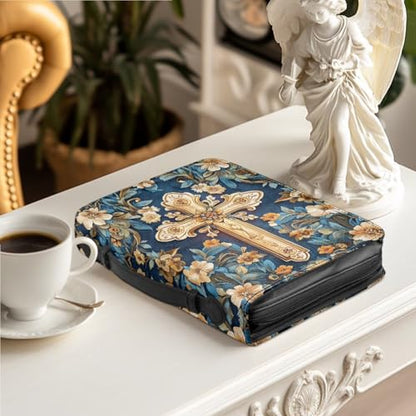 Bible Cover Case for Women Men Large Size Bible Holder with Bookmark Bible Carrying Case ladies Bible Bag,Size M-2XL - color: Blue Cross, size: Medium