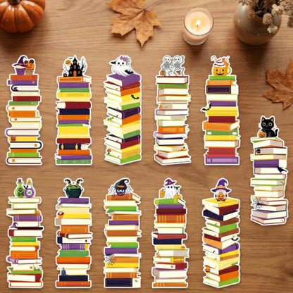 Halloween Book Tracker Bookmarks - 150 Pcs Bookshelf Bookmark Pumpkin Ghost Witch Double-Sided Page Book Markers Gifts for Women Men Office Reading Holiday Party Rewards Supplies - color: Halloween Pumpkin Ghost