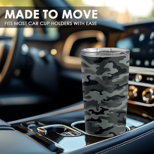 SANDJEST Camo Tumbler 20oz Stainless Steel Double Insulated, Travel Coffee Cup, Gifts for Men Women, Hunting Lovers, Birthday Christmas - color: Camouflage