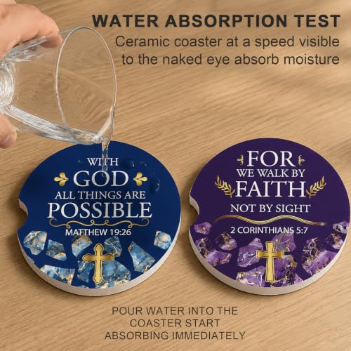 2 Pack Bible Verse Car Coasters for Cup Holders, Cup Holder Coaster - color: Bible