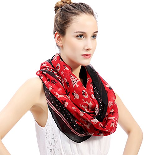 Lina & Lily Holiday Christmas Pattern Print Women's Infinity Scarf Lightweight - color: Red, Christmas