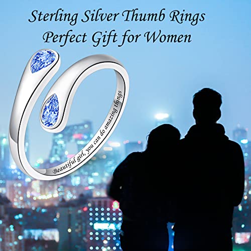 Jinlou Thumb Rings for Women - 925 Sterling Silver Birthstone Open Teardrop Encouragement Adjustable Ring Women Gifts for Teens Mom Birthday Mother's Day St Patricks Day - color: December, style: Beautiful you can do amazing things